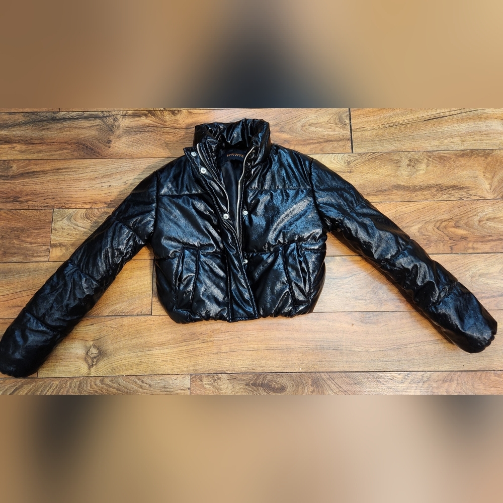 Ambiance Shiny Black Puffer Jacket, Size S